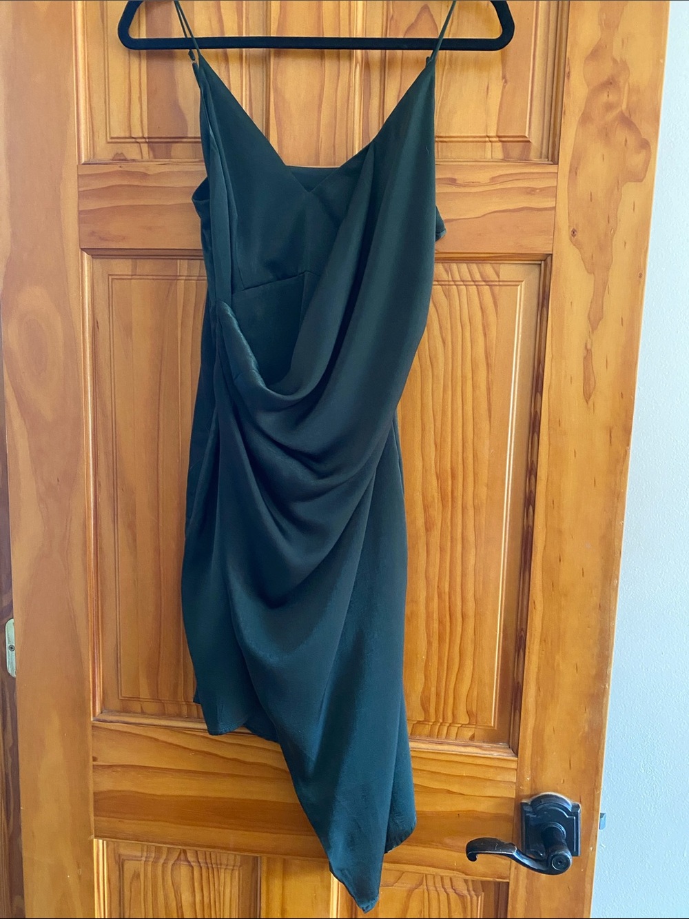 Stylestalker Forest Green Asymmetrical Draped Slip Dress